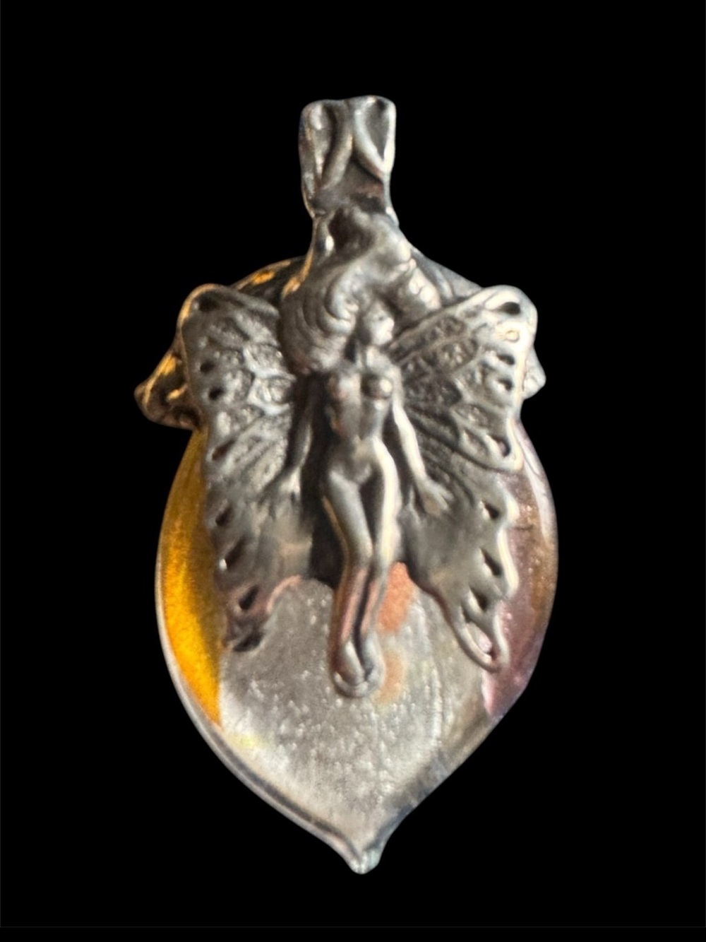Art nouveau Sterling Silver Fairy Pendant Necklace -